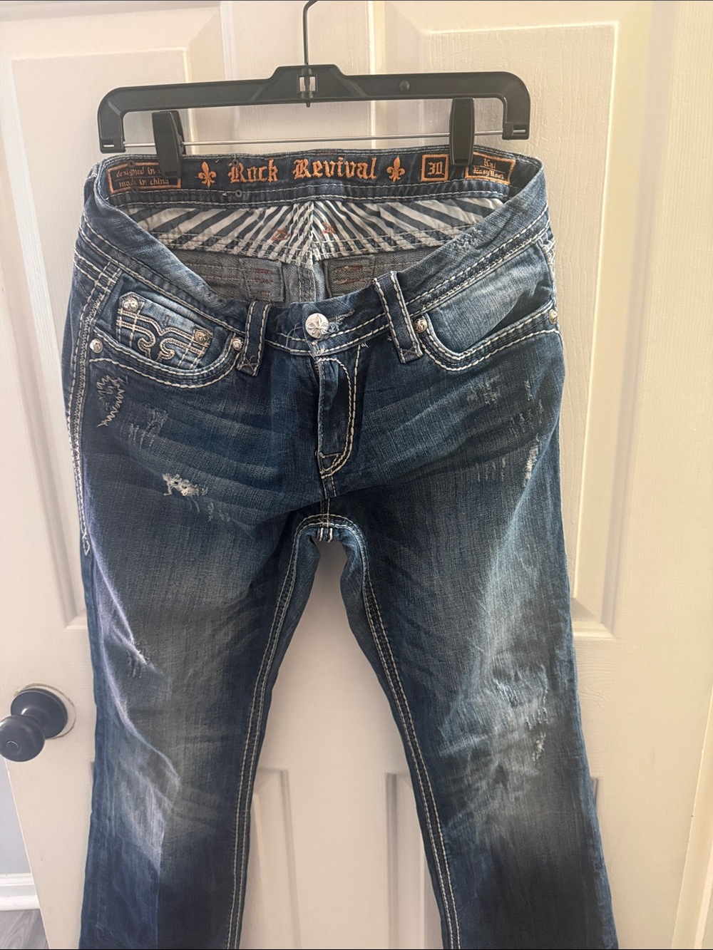 Rock Revival Dark Indigo Boot Cut Jeans with Contrast Stitching